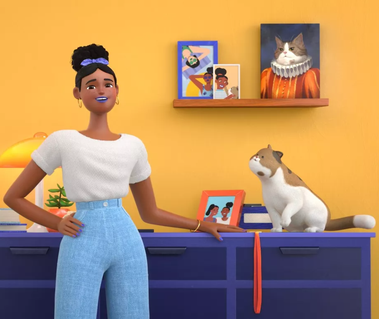 3D Young black woman with cat