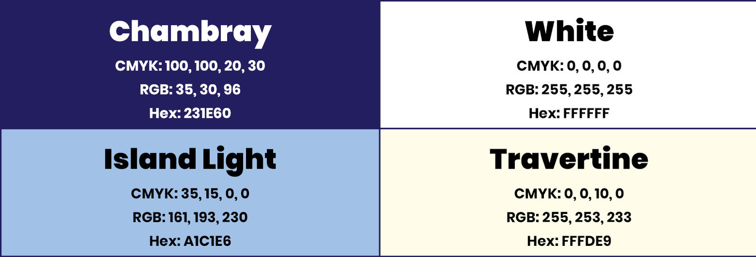 The colour palette I used, which consists of dark blue, light blue, white, and light beige.