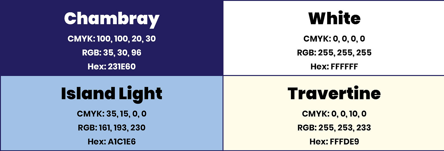 The colour palette I used, which consists of dark blue, light blue, white, and light beige.