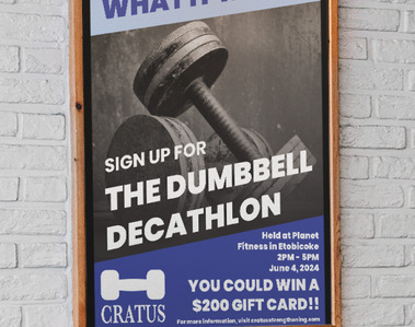 A Cratus marketing campaign poster hung up on gym wall. It is advertising an upcoming 