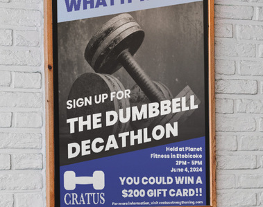A Cratus marketing campaign poster hung up on gym wall. It is advertising an upcoming 