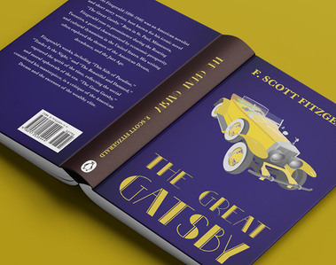 Opened hardcover book lying on a table, pages down. There is an illustration of a yellow Rolls Royce on the cover with the title 