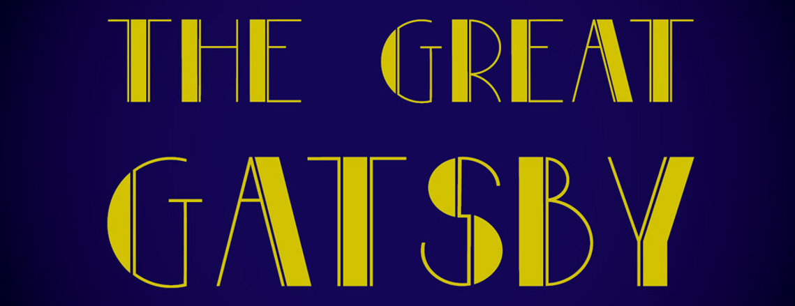 Great Gatsby nameplate rendition I designed using a 1920's style font in gold over a dark blue background that gradates to black around the edges.