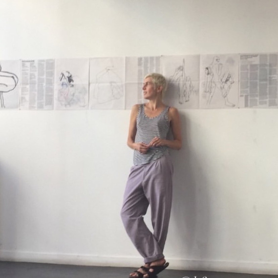 Me pictured by Linda DeMorrir while we were installing Modèle vivant.e Show, September 2020 