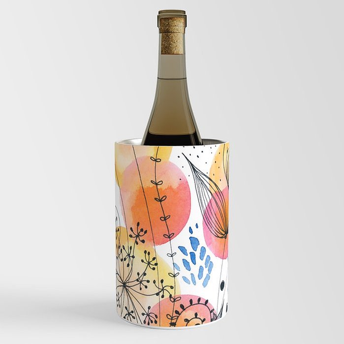 colorful abstract floral design on a unique wine chiller