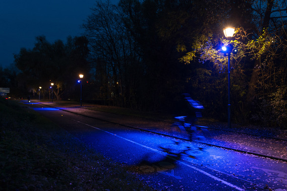 éclairage abords passage Jean Robic strasbourg lumière bleue piéton velos cycliste éclairage LED
