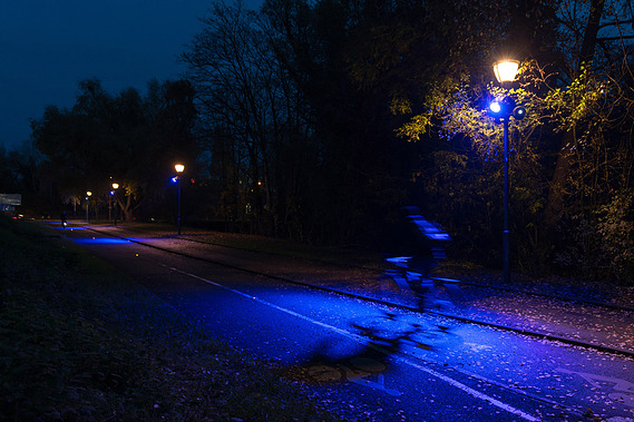 éclairage abords passage Jean Robic strasbourg lumière bleue piéton velos cycliste éclairage LED