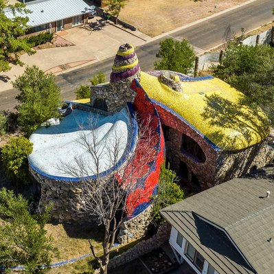 High Drone Photograph of the Ice Cream House at Lake Ransom Canyon near Lubbock, Texas