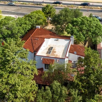 Drone Photograph of Prideaux/Mahon Home, Lubbock, Texas, from above