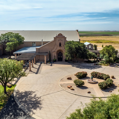 Drone View of the front of English Newsom Cellars, Lubbock, Texas