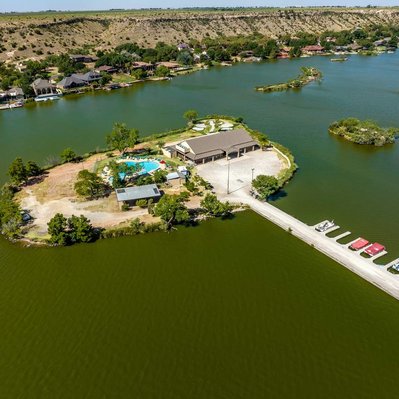 Shore side View of the Ranch and docks at Lake Ransom Canyon