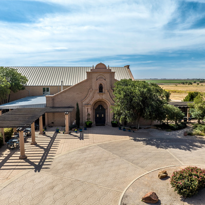 Drone View of the front of English Newsom Cellars, Lubbock, Texas