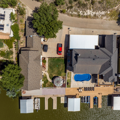 Looking Down on a large House on the Water Front at Buffalo Springs Lake
