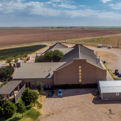 Drone Photograph the side of English Newsom Cellars, Lubbock, Texas