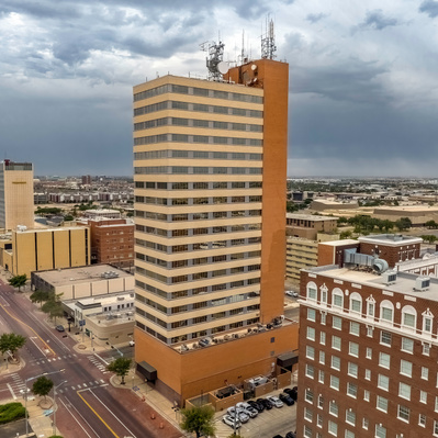 Drone photo of the Metro Tower in Lubbock, Texas