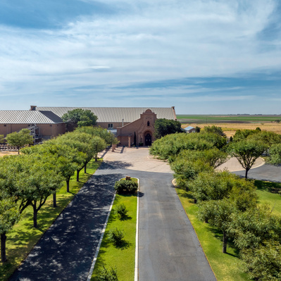 Drone View of the front of English Newsom Cellars, Lubbock, Texas