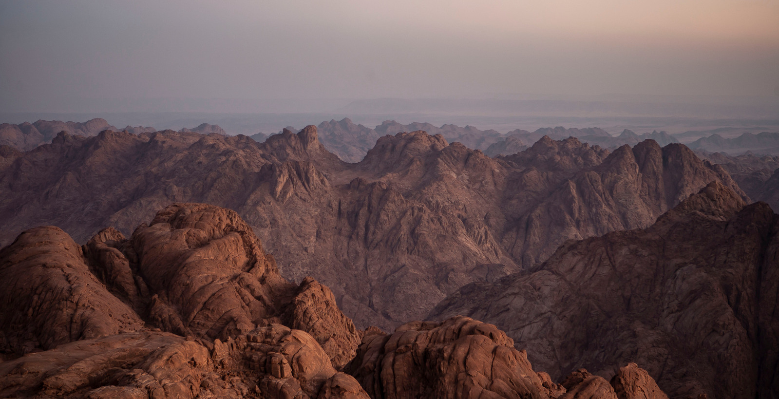 An early morning photographic view from the top of Mount Sinai in Egypt.