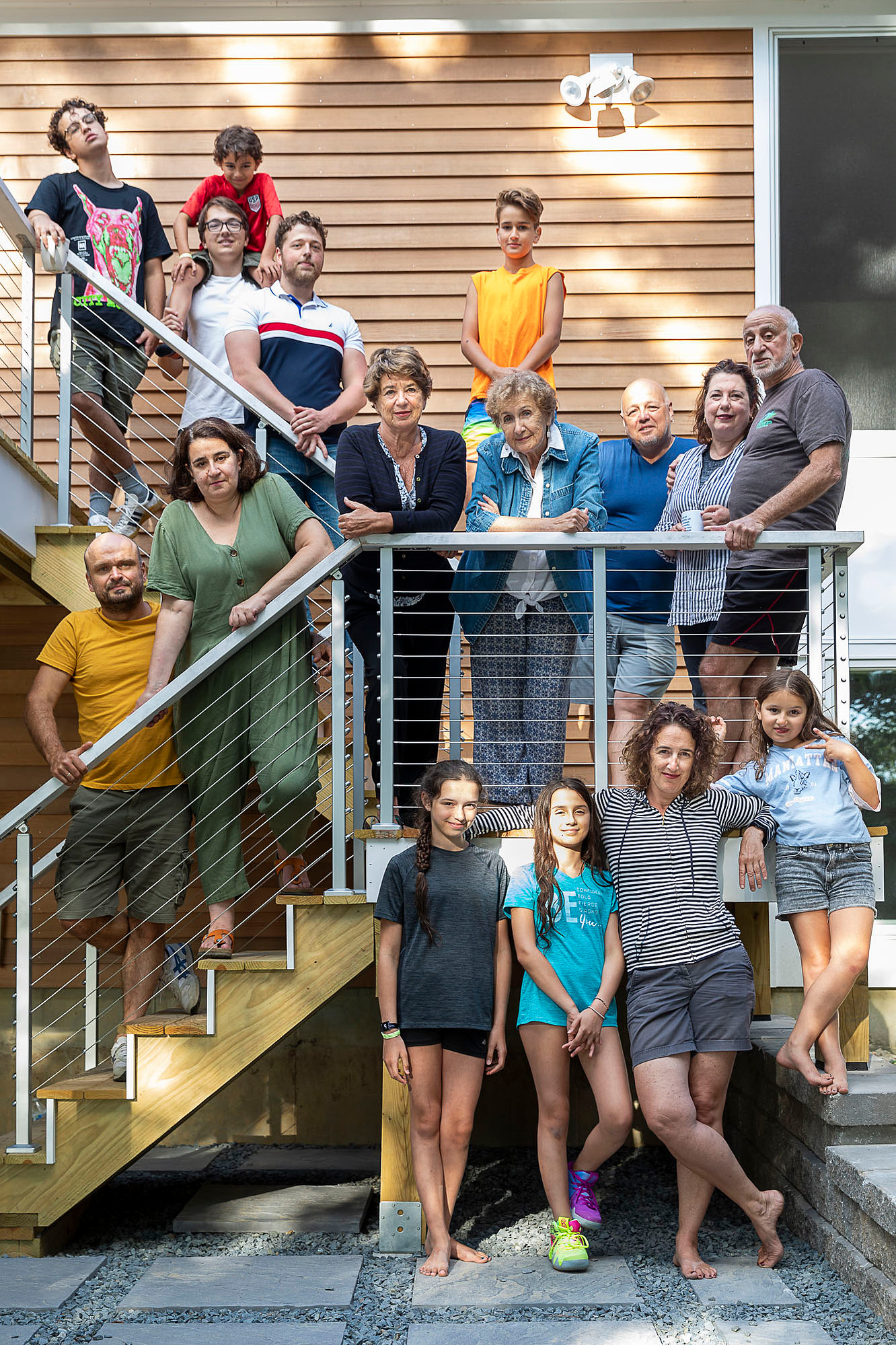 Big family picture on a staircase outside