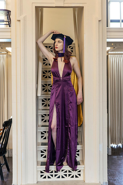 Grad lady in library photo