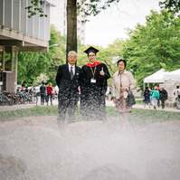International student with his parents at Harvard university