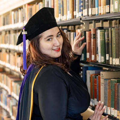 Grad in library Boston