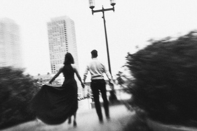 Couple's photo on Fan Pier in Boston; ICM BW photography by Ivan Djikaev/Mind On Photography.