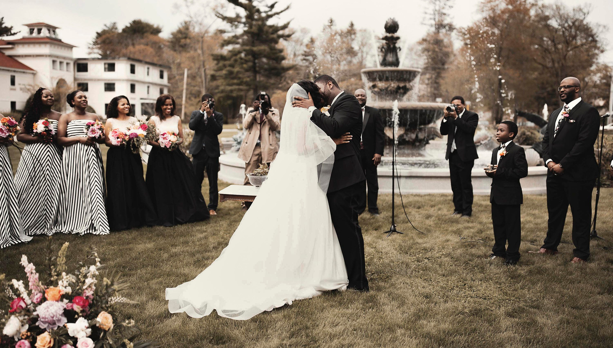Haitian wedding ceremony on the lawn at Tupper Manor in Beverly, MA