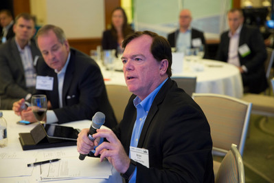 Man talking during corporate event in Boston