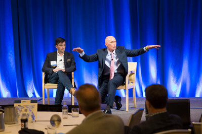 Corporate event panelists talking photo Boston