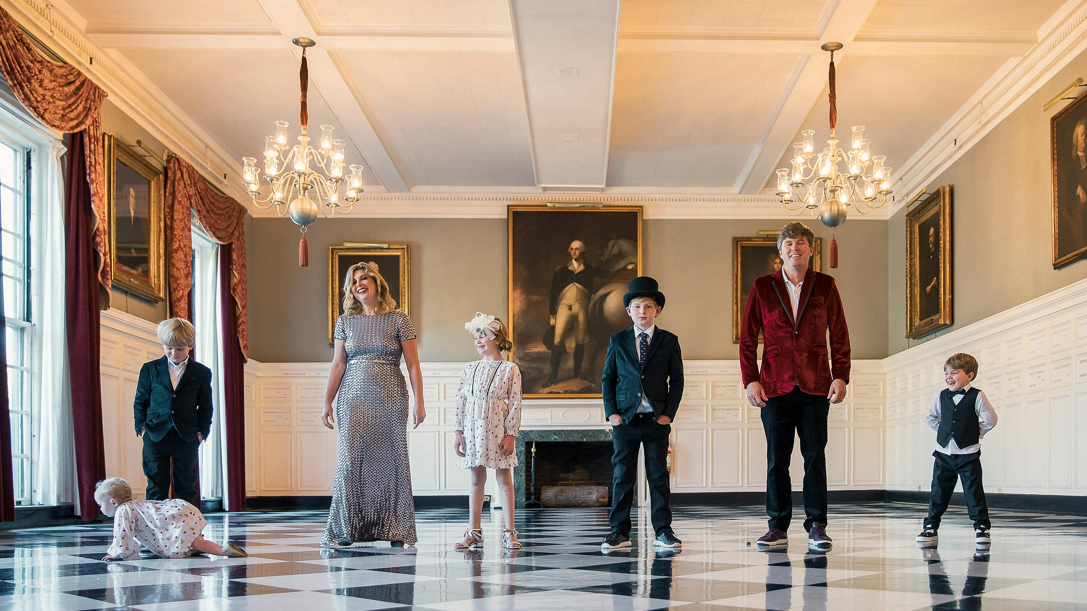 Fancy family photo taken at Harvard Club, Boston