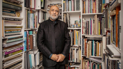 A portrait of a Harvard professor in office for a magazine publication Boston