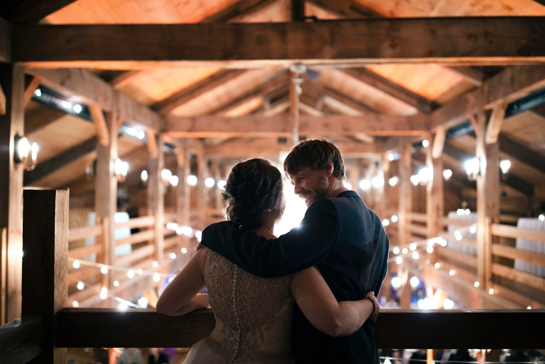 Newly wed couple inside barn venue at Red Lion Inn