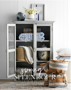 @P@ 1  BOOK 
STYLIST’S OWN
SPLENDOUR CHANGE IS IN THE AIR, AND LAYERED TONES AND TEXTURAL FABRICS ARE YOUR KEY TO CREATING A BLISSFUL BEDROOM WITH A FRESH, NEW-SEASON LOOK
Styling KAYLA GEX  Photography WILL HORNER
spring FROM LEFT: ‘Light Blue-Grey’ disp