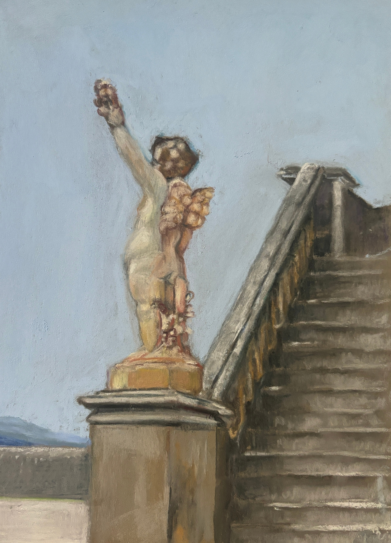 Cherub statue on the South Terrace at the Biltmore Estate in Asheville, North Carolina overlooking the Blue Ridge Mountains