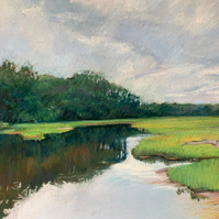 New Jersey Marsh pastel painting with water reflections by Beth Lowell