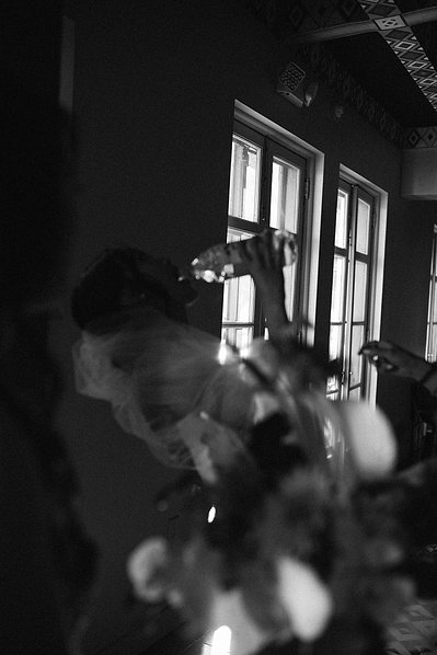 bride drinking water in la