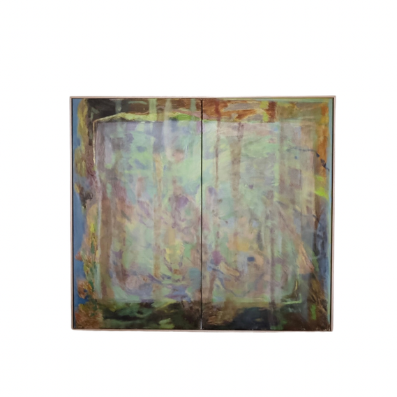 Woven into birdsong, oil on linen 102 x 91 cm, framed in Tasmanian oak 
