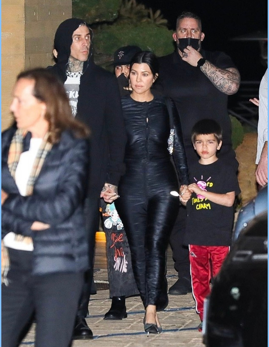 Kourtney Kardashian wears Resort 22 Ruched Lycra set.