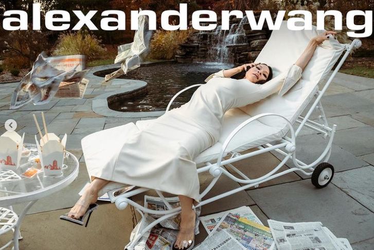 Lucy Liu wears Lycra dress in Alexander Wang Resort 22 campaign.