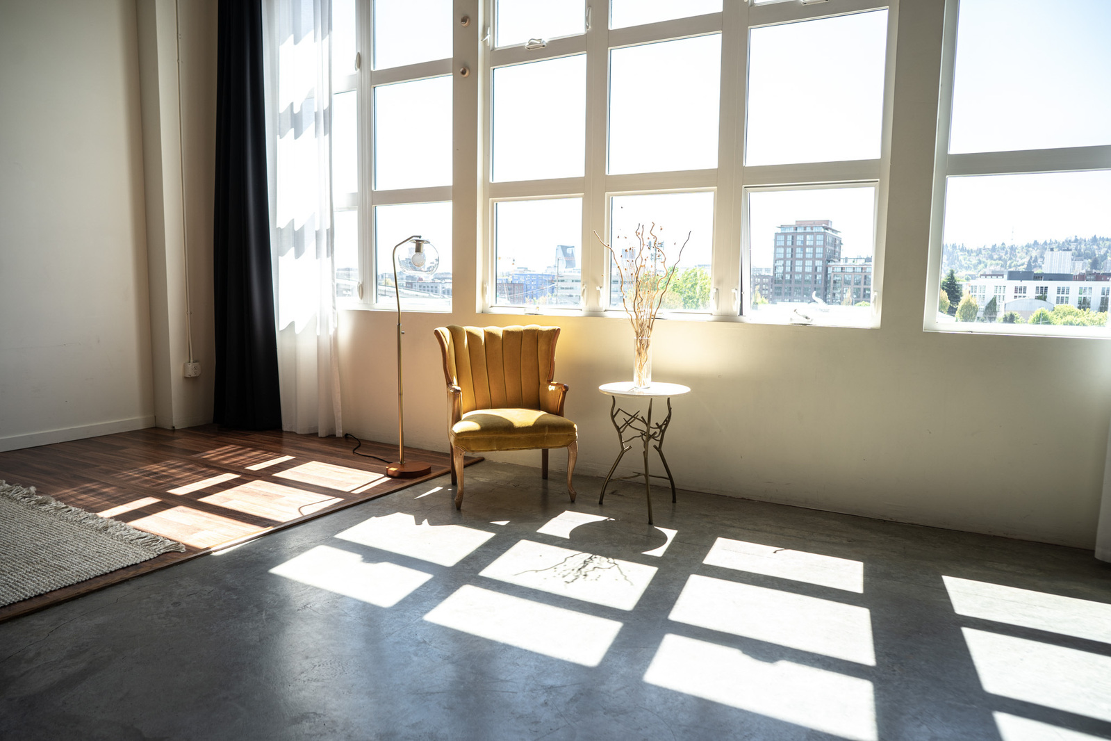 Checked light from large windows in a natural light studio