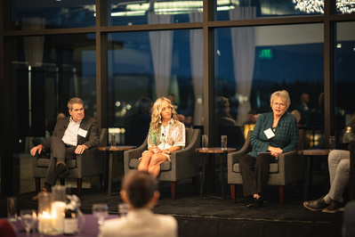 Laurie Baedke, Micki McMillan (CEO and Founding Partner at Blue Mesa Coaching) and Karl Pister (president of The Coaching Group) on a panel at the 4th annual Physician Leadership Summit in Portland