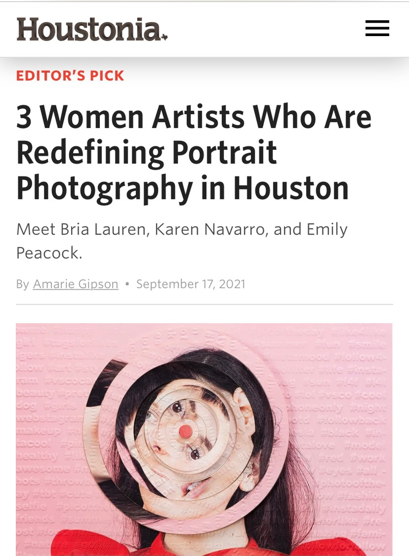 3 Women Artists Who Are Redefining Portrait Photography in Houston
Karen Navarro's pink collaged portrait on multiplicity of identity and self-representation thru social media.