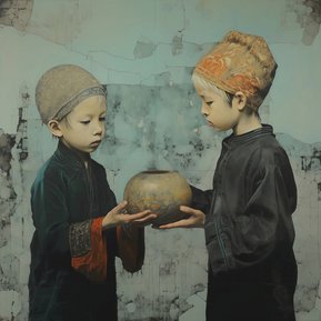 Oriental Two Boys Art Commission