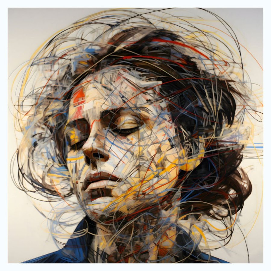 Quiet Woman' is fully revealed in this image, displaying the square format painting's enigmatic subject and nuanced artistry, inviting viewers into a world of quiet contemplation.