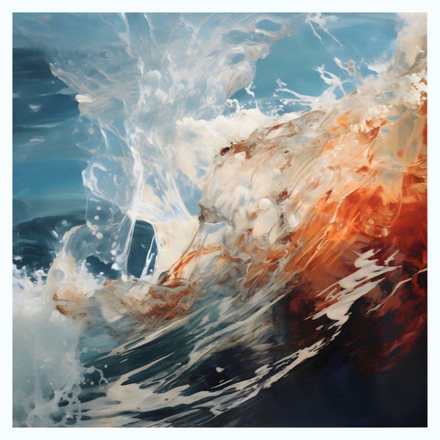A complete and vivid portrayal of 'Ocean Wave', this image captures the square painting's energetic depiction of the sea, rich in both color and motion, providing a captivating visual experience.