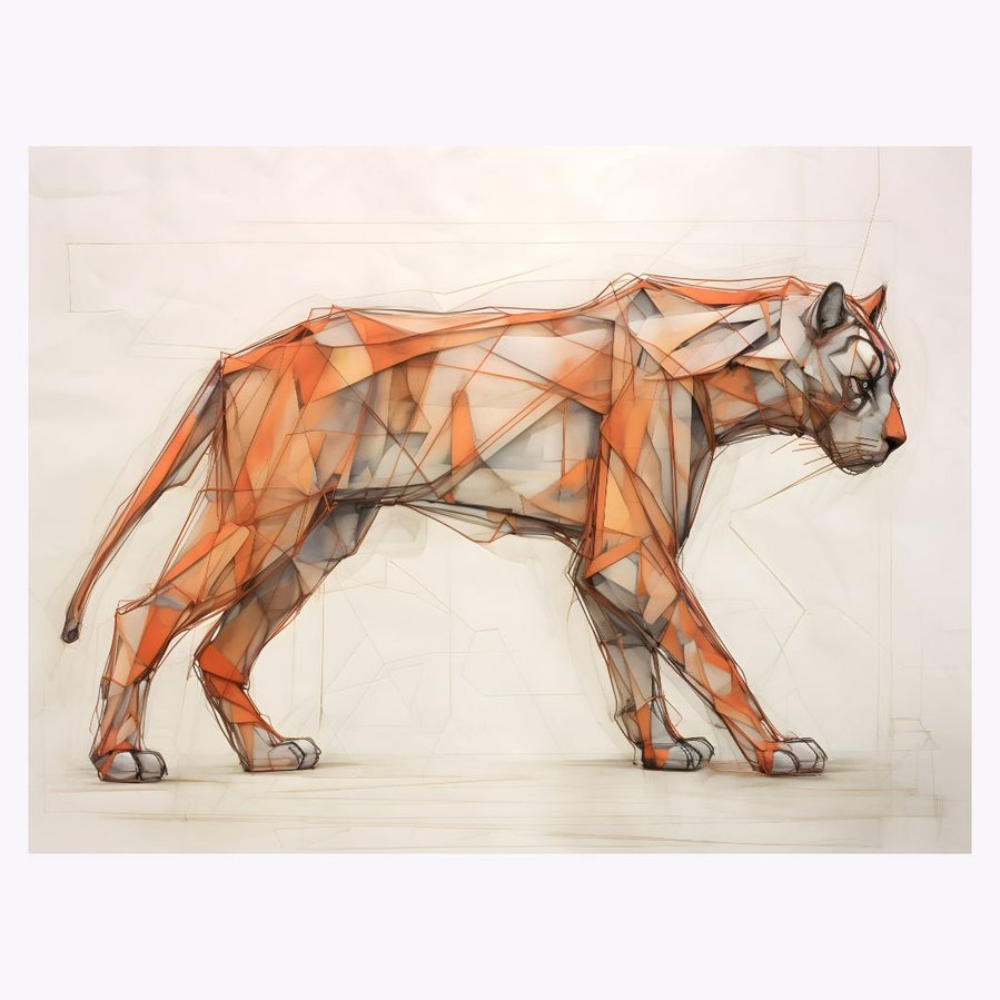 Behold the entire canvas of 'Wildcat', a landscape-format piece of art that radiates wild beauty and intricate details, offering viewers a complete visual journey.