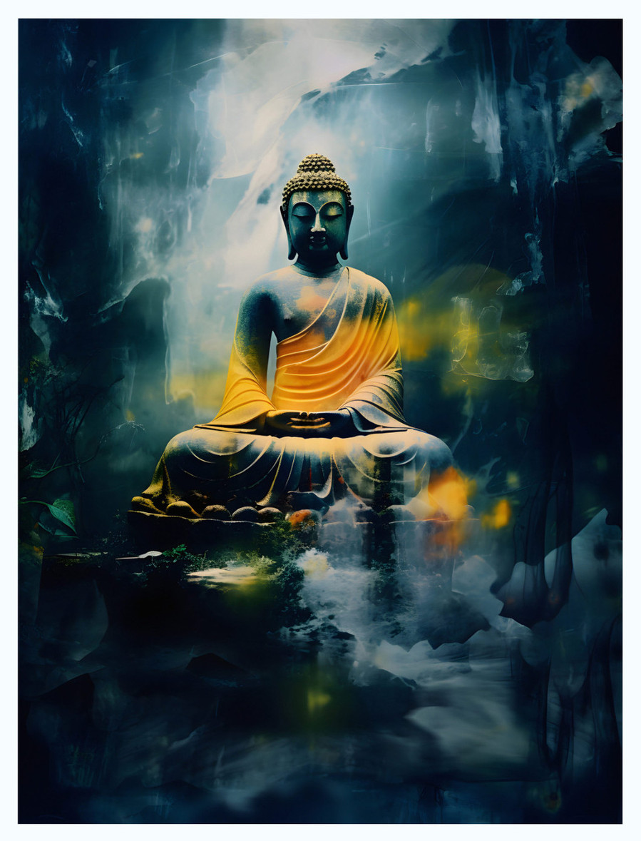 A complete view of 'Lord Buddha', a portrait-format painting, capturing its serene presence and detailed artistry, offering a full visual journey into its spiritual essence.
