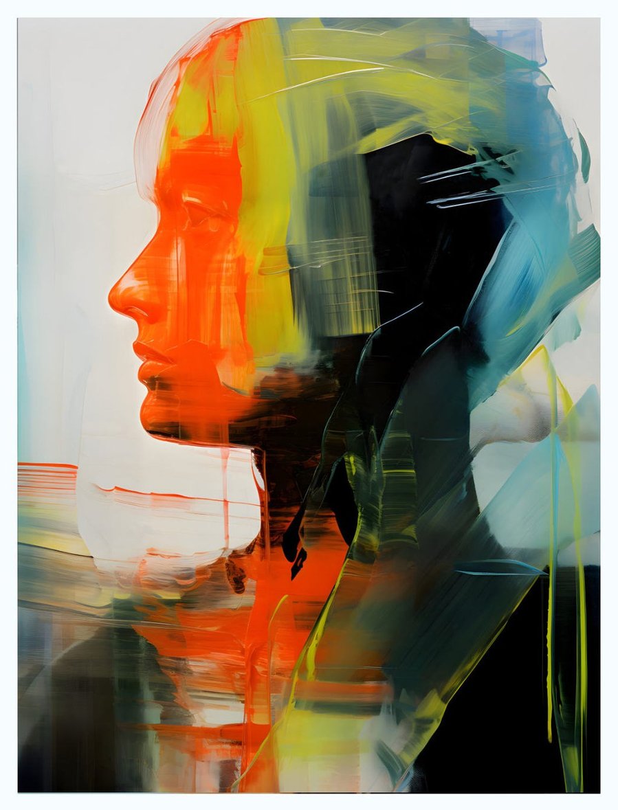 A complete showcase of 'Radiant She', a portrait-format painting, revealing its full splendor and detailed artistry, inviting viewers to fully engage with its visual story.