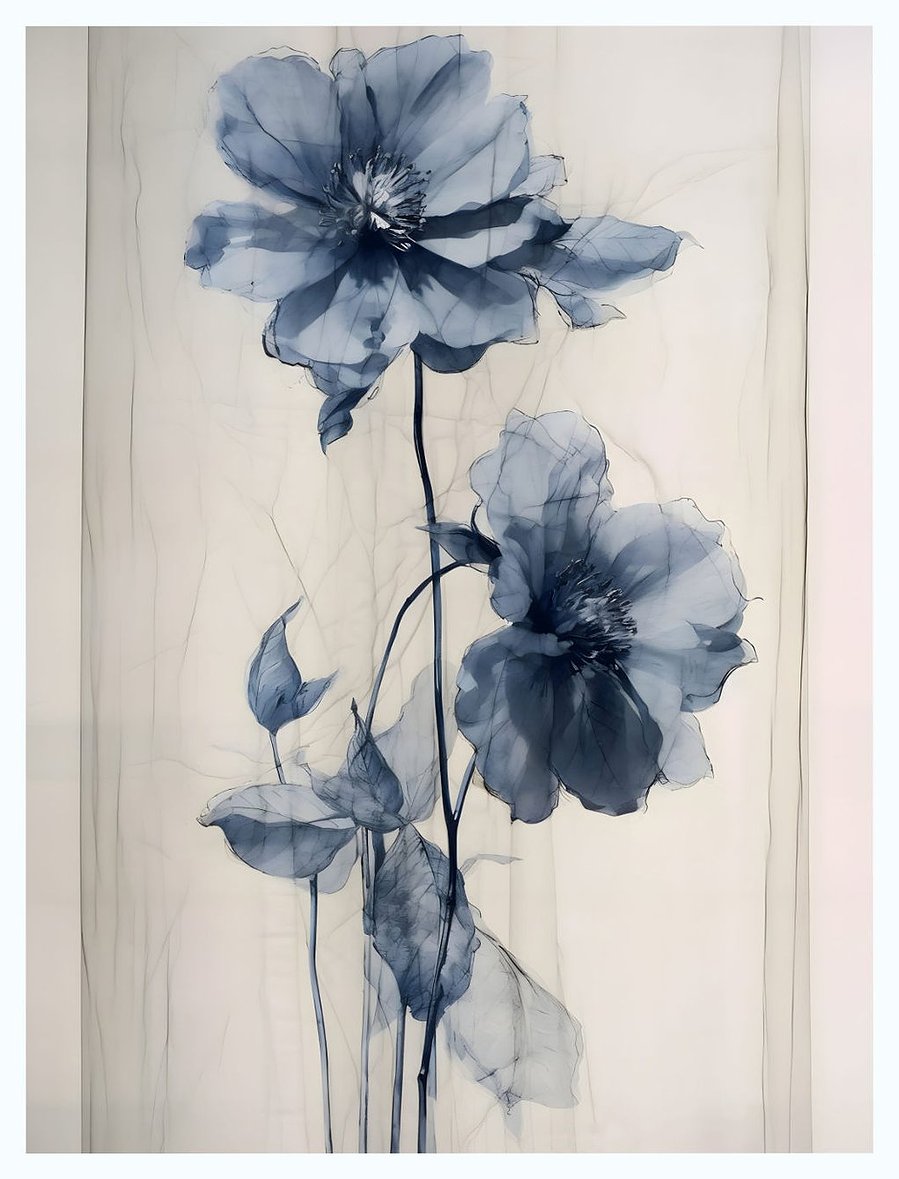 This image captures the full portrait view of 'Wire Flower', highlighting the painting's intricate line work and dynamic floral theme, conveying a contemporary artistic vision.