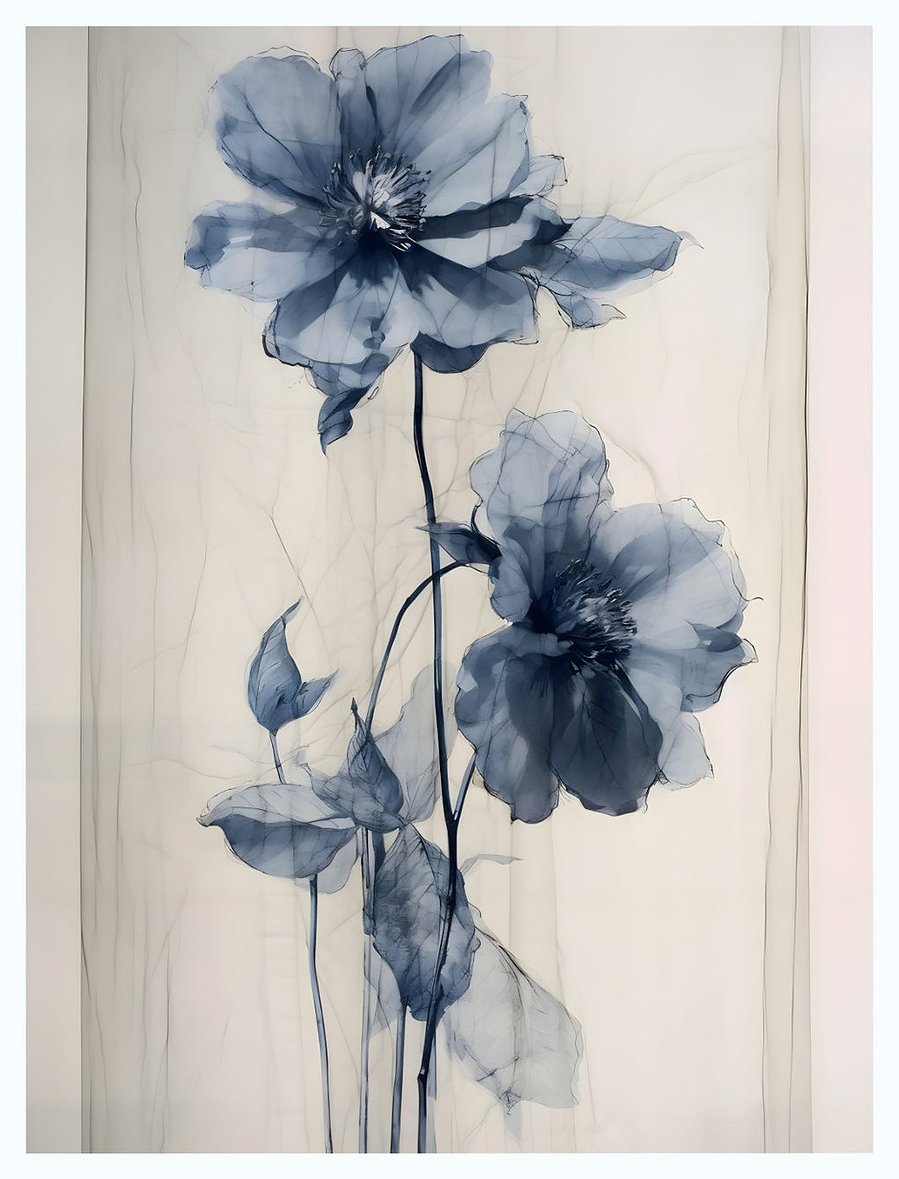 This image captures the full portrait view of 'Wire Flower', highlighting the painting's intricate line work and dynamic floral theme, conveying a contemporary artistic vision.